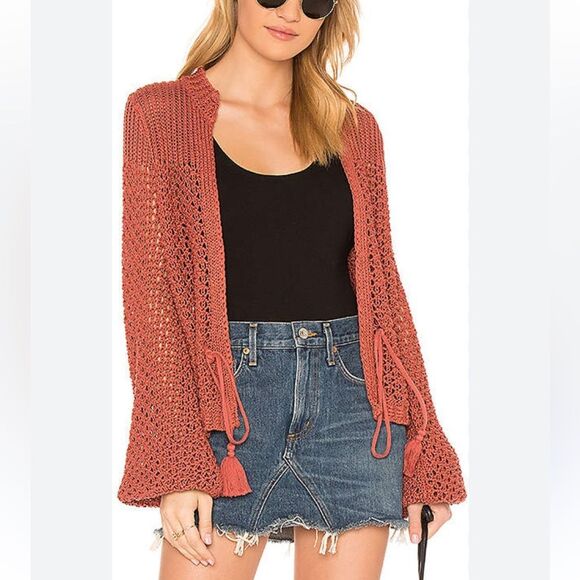 360 Sweater Italian Yarn Chunky Knit Open Front Tassel Tie Waist Cardigan S - Picture 2 of 14